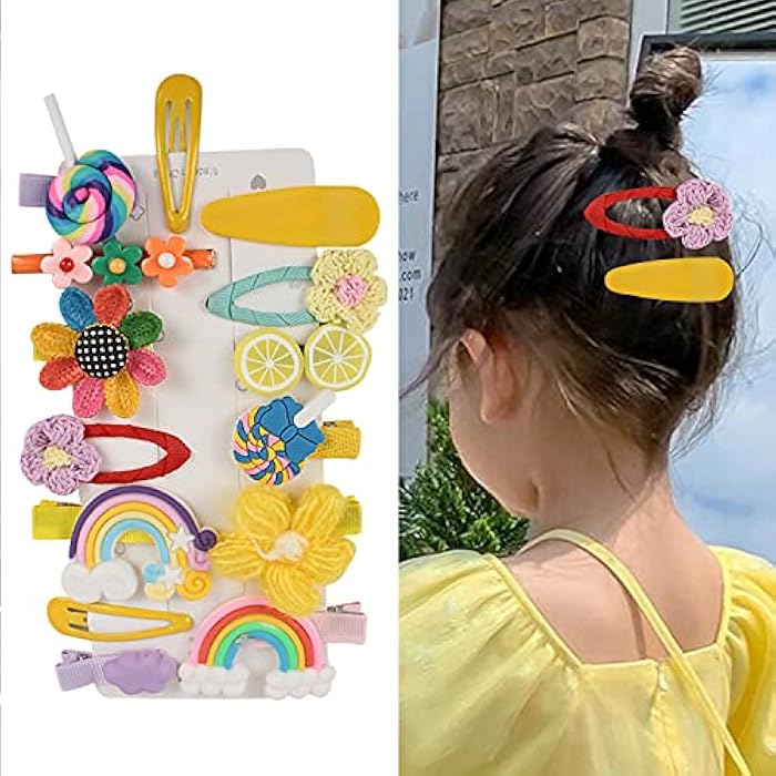 Niyokki Cute Hair Clips for Girls - Assorted Styles, Fruit Snap Barrettes Accessories (Yellow Rainbow) - Image 2